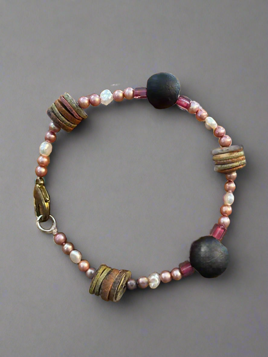 Clay and Pearl Bead Bracelet