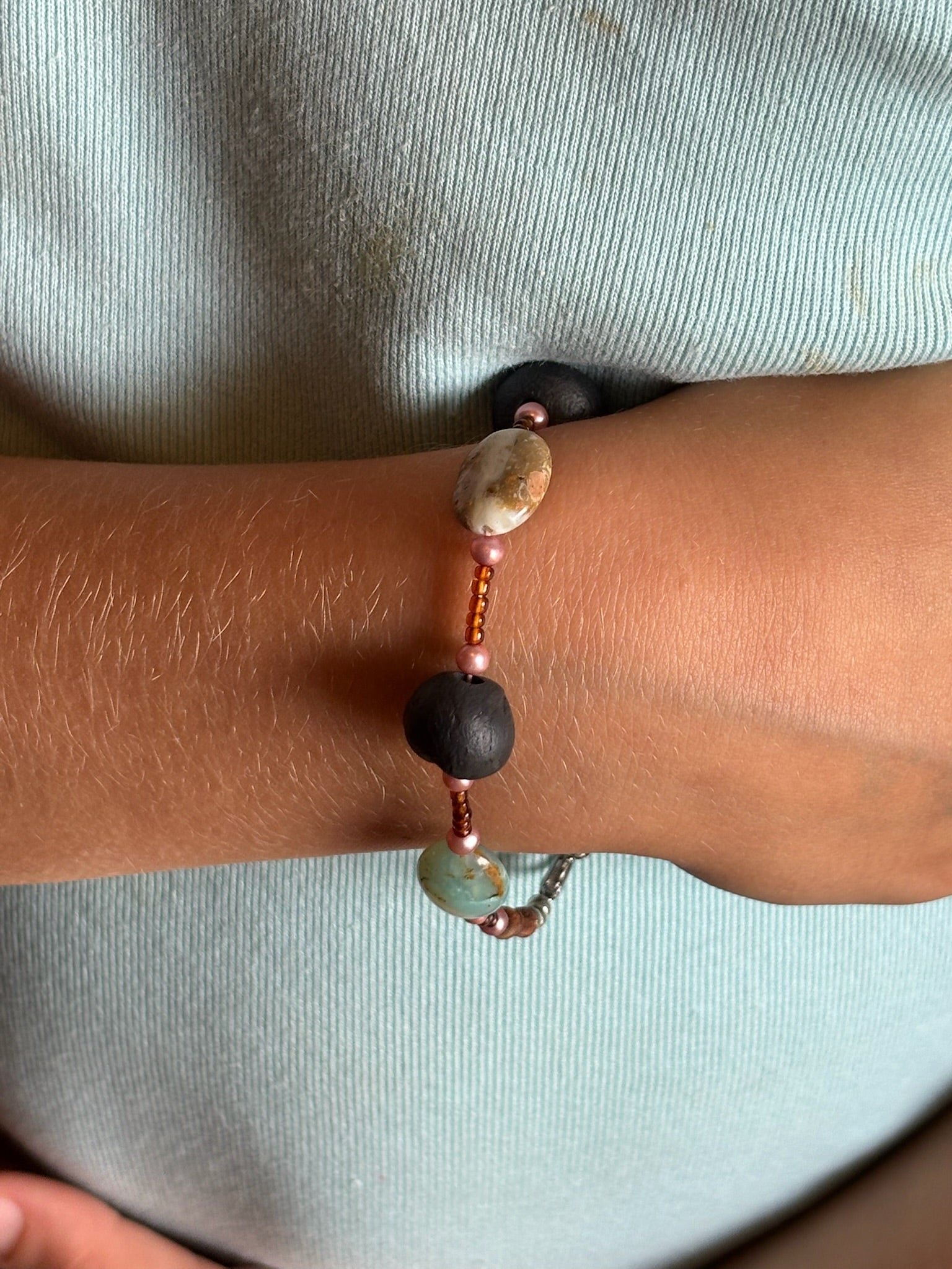 Clay, Pearl, and Stone Bracelet