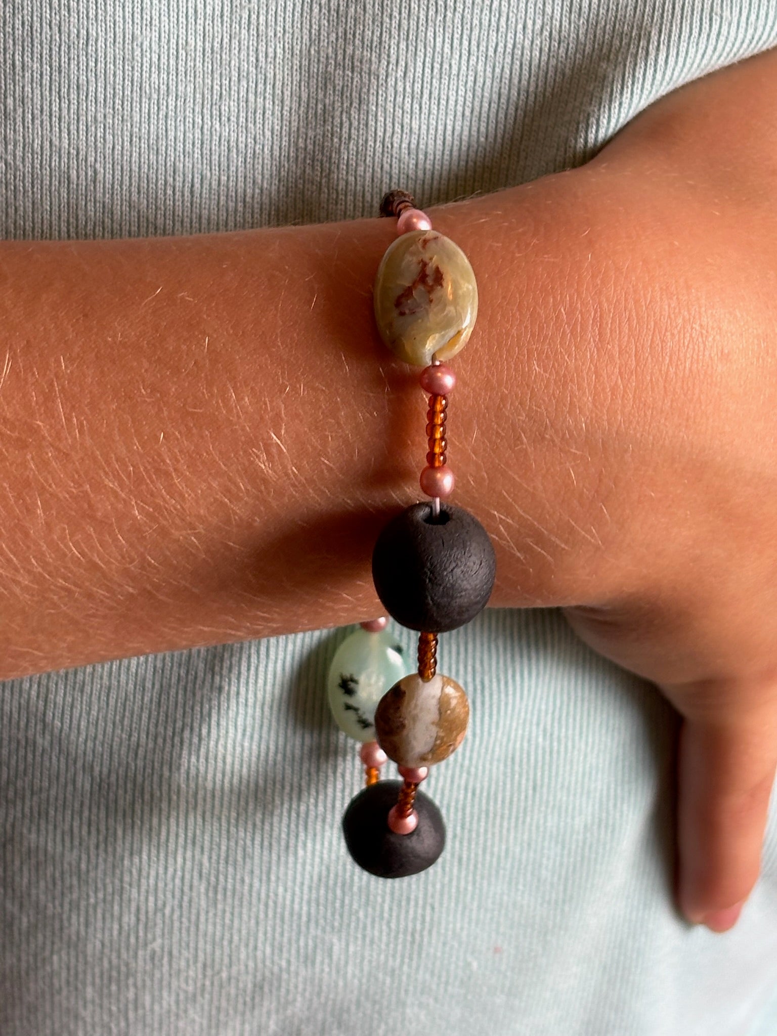 Clay, Pearl, and Stone Bracelet