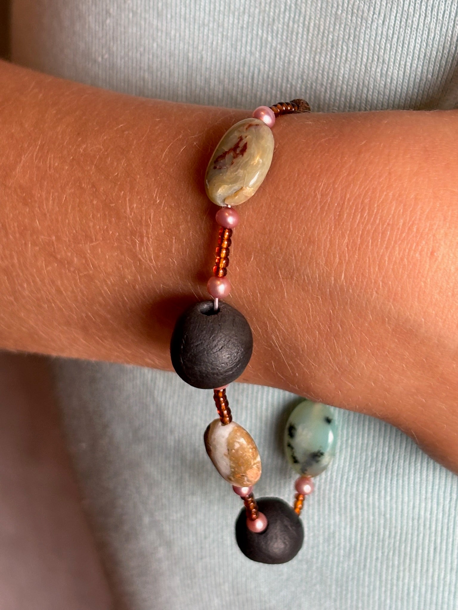 Clay, Pearl, and Stone Bracelet