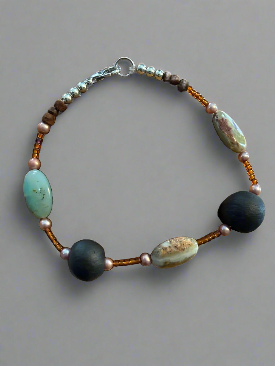 Clay, Pearl, and Stone Bracelet