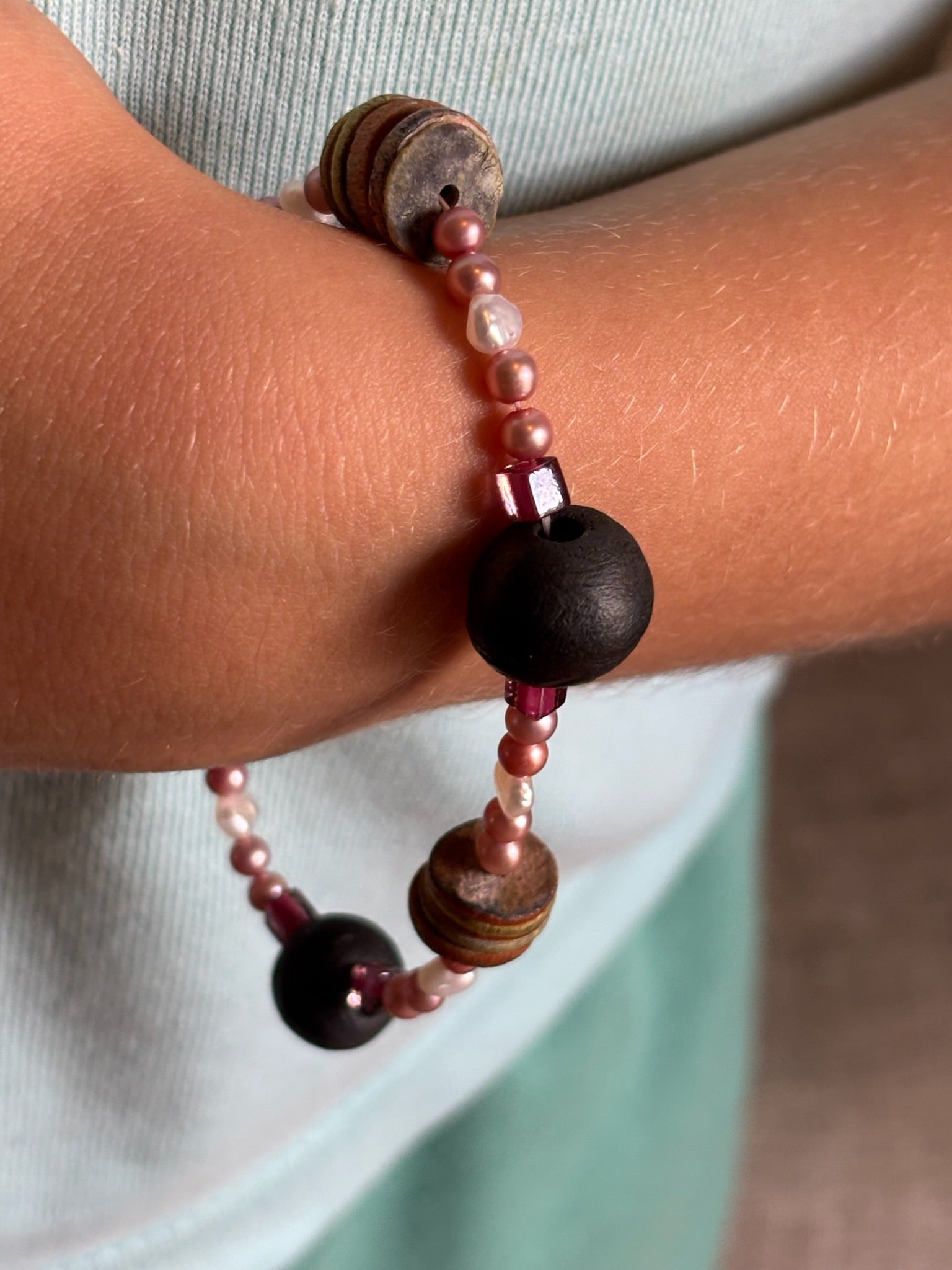 Clay and Pearl Bead Bracelet